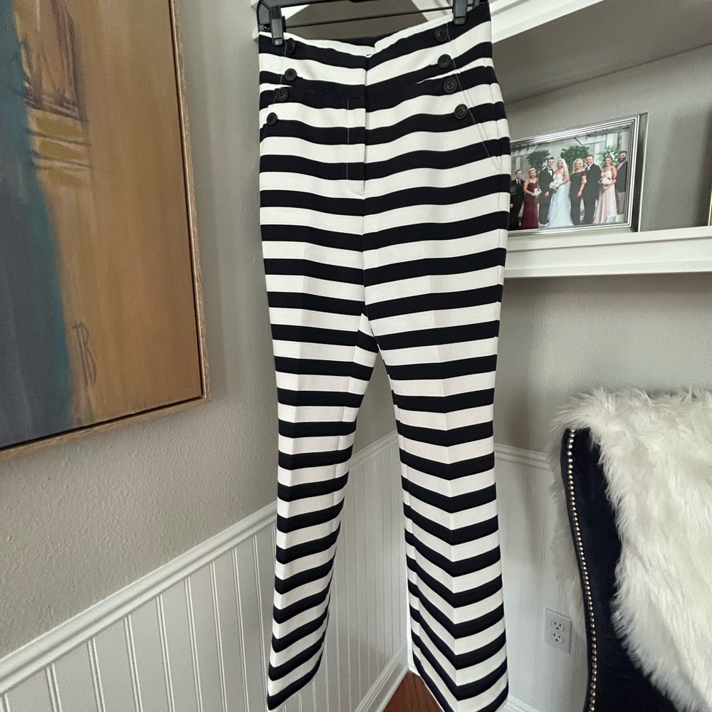 Halogen x Atlantic Pacific Navy and White Striped Pants